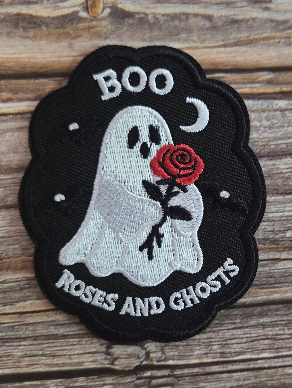 Halloween Ghost Rose Boo Roses and Ghosts Goth Iron On Patch